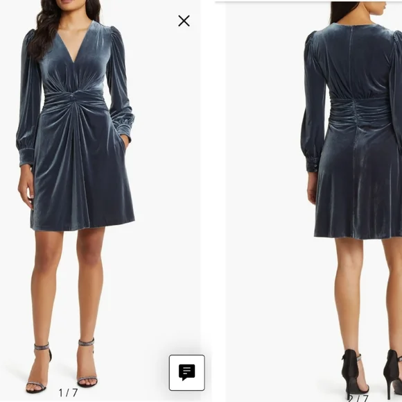 Vince Camuto Velvet Twist Front Dress Charcoal Gray Women's Size 4 - Picture 2 of 7